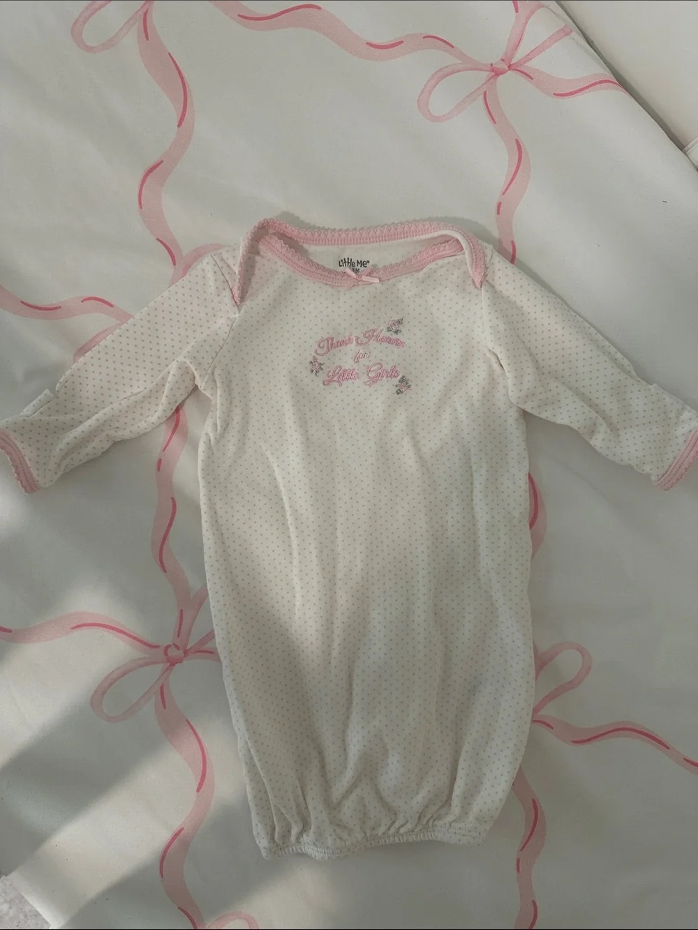 Little Me White and Pink Polka Dot Infant Sleep Gown